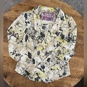 Free People Floral Linen Blazer— Yellow, Cream, Gray